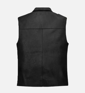 Gilet de motard en cuir véritable noir de haute qualité avec col rond et fermeture éclair asymétrique, vêtement d'extérieur d'automne - Product Image 5