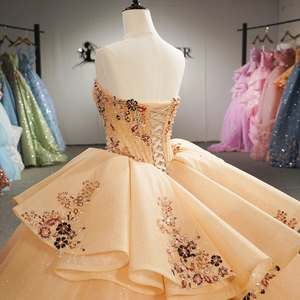 Vestido de Quinceañera Clásico 6977 con Lentejuelas y Perlas, Estilo Imperio, Color Champán, con Cuentas, Bordados y Apliques, Cintura Natural, Estampado - Product Image 6