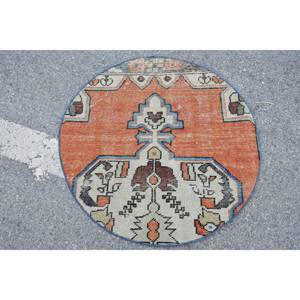 Tapis vintage en laine turque de 26x26 pieds, motif patchwork surdimensionné orange beige pour salon ou couloir pour adolescents - Product Image 1