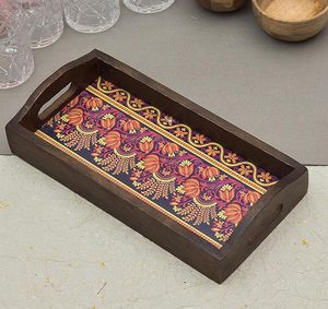 Wholesale Custom Size ARTISAN AURA Stylish Melamine <b>Plastic</b> Wooden Serving <b>Tray</b> with Handle <b>Food</b> Grade for Home Use Cheap Price - Product Image 6