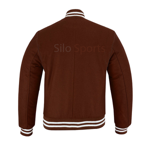 Veste de baseball Letterman universitaire tout en laine pour hommes, marron avec bordure blanche, vente en gros de vestes à bas quantité minimale de commande - Product Image 4