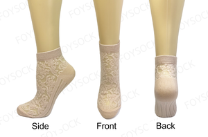 FOYSOCK Corea Logo personalizzato ricamato No-Show maglia pizzo invisibile 3D Oem Design scollato puro pizzo floreale calzini da donna - Product Image 6