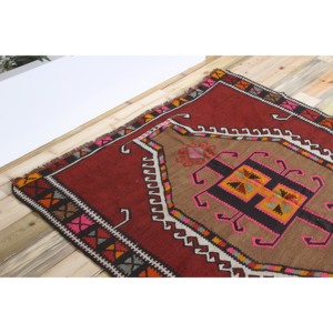 Tapis turc vintage 4,8x13,9 pieds, tapis géométrique rouge Kilim - Product Image 5