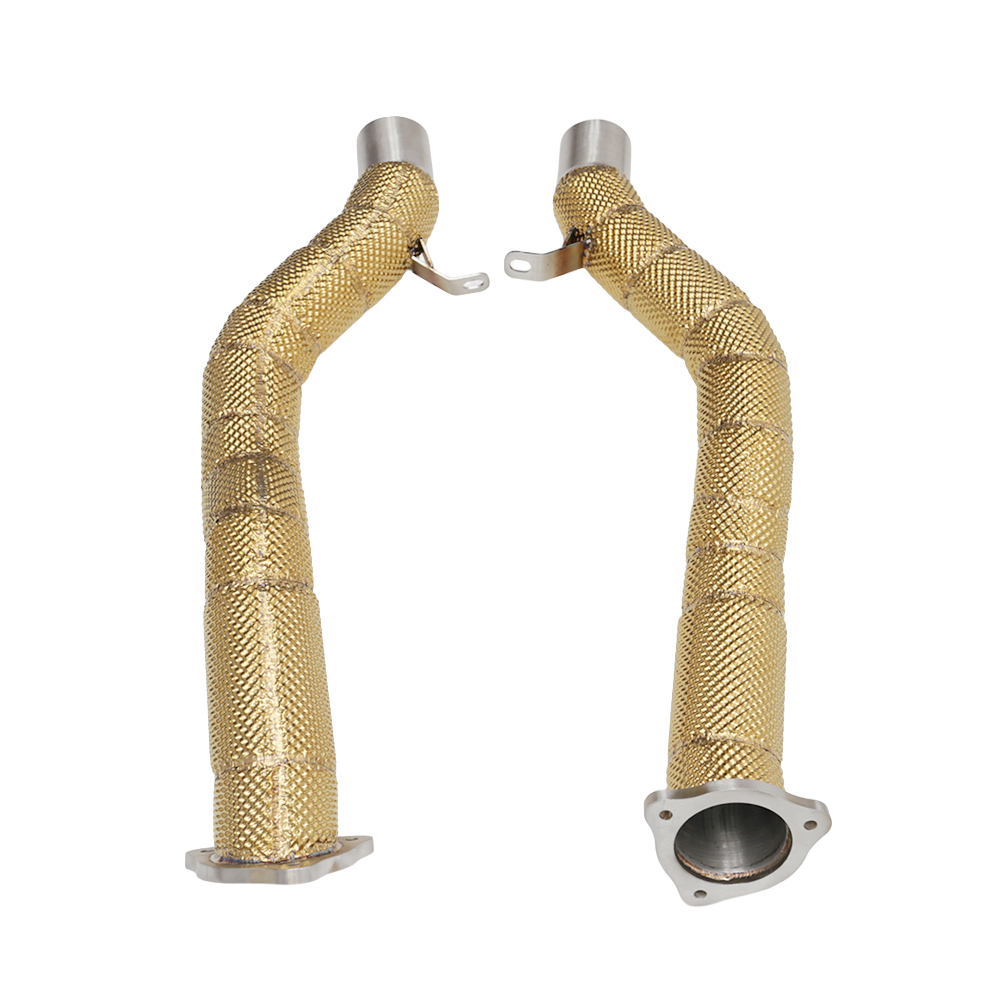 VantaFlow Straight Exhaust Front Pipe with Golden Heat Shield for Porsche Cayenne 958 Turbo / Turbo S 4.8T V8 2011-2018