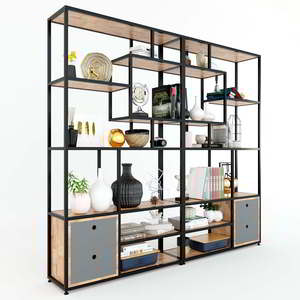 Étagère en fer sur pied avec armoire inférieure 100x30x180cm, rangement multifonctionnel pour salon KTB68076 - Product Image 5