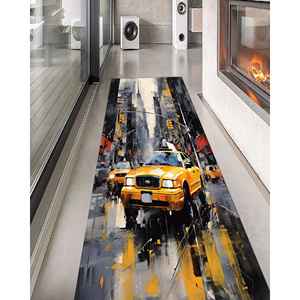 Tapis imprimé inspiré de l'art urbain de New York, tapis en chenille, motif taxi jaune - Product Image 2