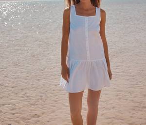 Robe d'été décontractée en jersey 100 % lin, style confortable, col carré blanc, mini-étagée, coupe trapèze, taille naturelle, écologique, ODM - Product Image 5