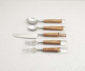Ensemble de couverts de la meilleure qualité en acier inoxydable avec manche en résine et en bois, ensemble de couverts pour la maison, l'hôtel, la décoration de table à manger - Product Image 2