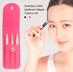 Me3 Pcs/set Grooming Tweezer Pestañas Ceja Juego de pinzas de acero inoxidable con bolsa de almacenamiento Herramientas de maquillaje, - Product Image 3