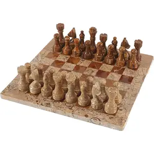 Ensemble de jeu d'échecs en marbre rouge et corail fait à la main-ensemble de Table de jeu d'échecs complet pour deux joueurs de tournoi en marbre stounton