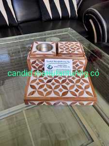 BKHOOR Mubkhar Set Bandeja eléctrica con incrustaciones de hueso de madera Quemador Tipo BOBINA MADKHAN Bandeja para servir Lista para enviar Bandeja de regalo perfecta de Ramadán - Product Image 2