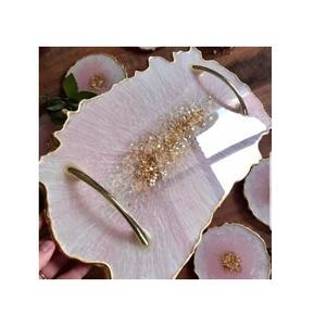 Decorative Resin Serving <b>Trays</b> with Metal Handicraft <b>Plant</b> Pattern for Stylish Home Decor and Modern Dining Table Use - Product Image 1