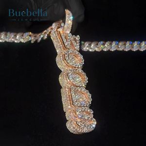 Haute qualité 925 argent et 14K plaqué or personnalisé glacé Double couche lettre verticale pendentif Moissanite pendentifs et breloques - Product Image 3