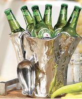 Seau à glace rectangulaire de luxe en aluminium fait main avec pelle, refroidisseur de boissons et de vin, style américain, pour fêtes