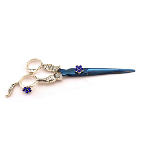 Tijera de peluquero con acabado de plasma de Color azul con acabado plateado Mango de diseño elegante Tijeras profesionales de corte de pelo de acero inoxidable - Product Image 6