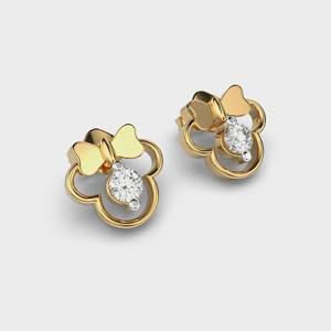 Pendientes de oro blanco/rosa/amarillo de 9 quilates con diamantes, diseño de lazo y flor, corte redondo, joyería fina - Product Image 3