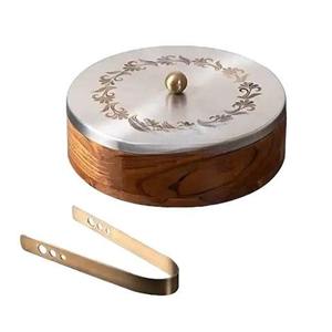 Cazuela redonda de acero inoxidable y madera y olla caliente con tapa de acero inoxidable de alta calidad usada para servir olla caliente de mesa - Product Image 1