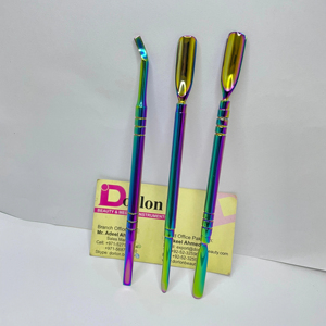 Herramientas de belleza para uñas, empujador de cutículas con revestimiento de arcoíris, herramienta de arte LogoNail privado, empujadores de uñas, empujadores de cutículas de manicura de doble punta - Product Image 1