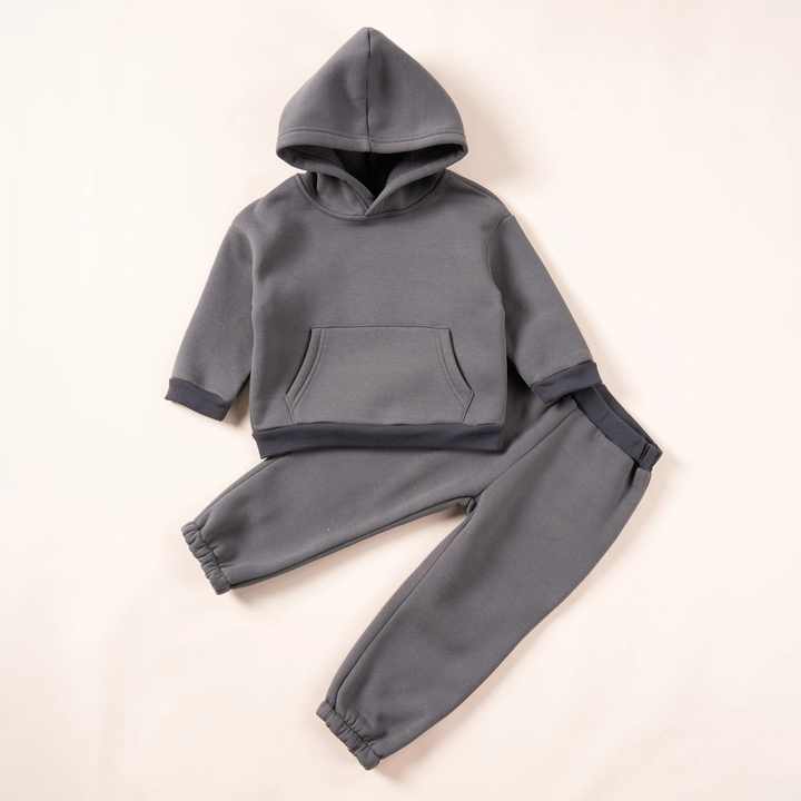 Winter Children Hooded Tracksuits Suits  Toddler Boys Girls Clothing Suit Solid Plush Sweater and Sports Pants Set
