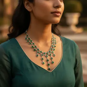 Collier pendentif en argent 925 pour femmes avec pierres précieuses vertes, agate, grenat, saphir, quartz, coquille de corail, style religieux - Product Image 2