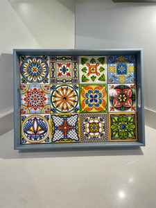 Bandeja otomana de madera de nogal moderna con asas Bandeja de servicio para decoración de sala de estar Idea de regalo para el hogar - Product Image 6