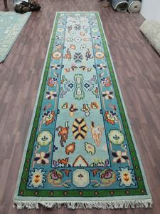 Tapis de couloir en laine fait main-Tapis à motif géométrique tribal | Chemin de couloir long bleu et vert | Tapis de grand couloir au design ethnique - Product Image 3