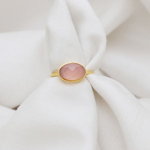 Anillo de diseñador de piedra Natural de cuarzo rosa chapado en oro personalizado para mujer, joyería de moda para bodas, pedidos al por mayor a granel - Product Image 2