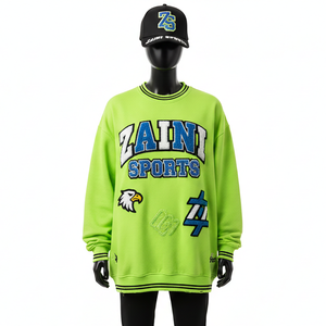 Sweat-shirt oversize pour homme, 320 GSM, en molleton de coton premium, vert lime, tissu lourd et doux, logo brodé, sweat-shirts basiques - Product Image 6