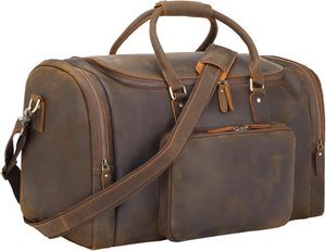 Vente chaude unisexe sac de sport de luxe élégant marron foncé en cuir véritable fermeture de chaîne Durable pour la vente en gros de voyage de sport - Product Image 4