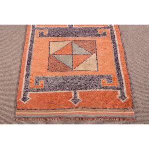Vintage Turkish <b>Runner</b> <b>Rug</b> 3.1x11.2 ft, Orange Gray Polka dot <b>Rug</b> - Product Image 5