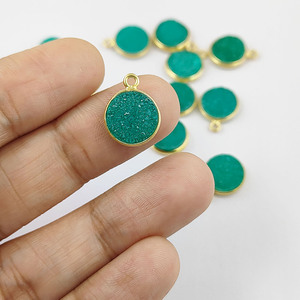 Vert Druzy Or Plaqué Lunette En Gros Pendentif Rond Agate Naturelle Druzy Gemstone Charme Bijoux - Product Image 2