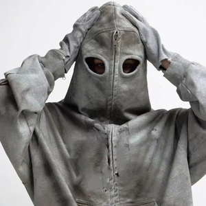 เสื้อฮู้ดดี้สตรีทแวร์ทรงโอเวอร์ไซส์ ผ้าฝ้าย 100% สำหรับผู้ชาย คุณภาพสูง ซิปแบบเต็มตัว พร้อมลายพิมพ์เพชร แขนยาว - Product Image 1