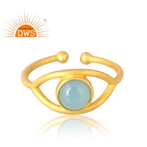 แหวนพลอยคาลซิโดนีธรรมชาติชุบทอง18K 925เงินสเตอร์ลิงสำหรับผลิตเครื่องประดับตามแบบ - Product Image 3