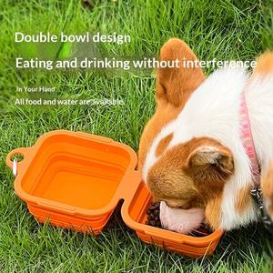 Tazón Plegable de Silicona para Mascotas, Cuadrado, Doble, para Perros y Gatos, Portátil para Exteriores, para Comer y Beber - Product Image 3
