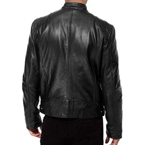 Nueva capa superior Vintage cuero lona ropa hombres cuello mandarín Premium Casual motocicleta chaqueta juvenil - Product Image 6