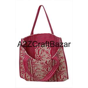 Bolsa de Mano Grande Acolchada de Algodón, Proveedores de Bolsas de Hombro con Estampado Floral Hechas a Mano para Mujer, Ecológicas para Compras y Supermercado - Product Image 6