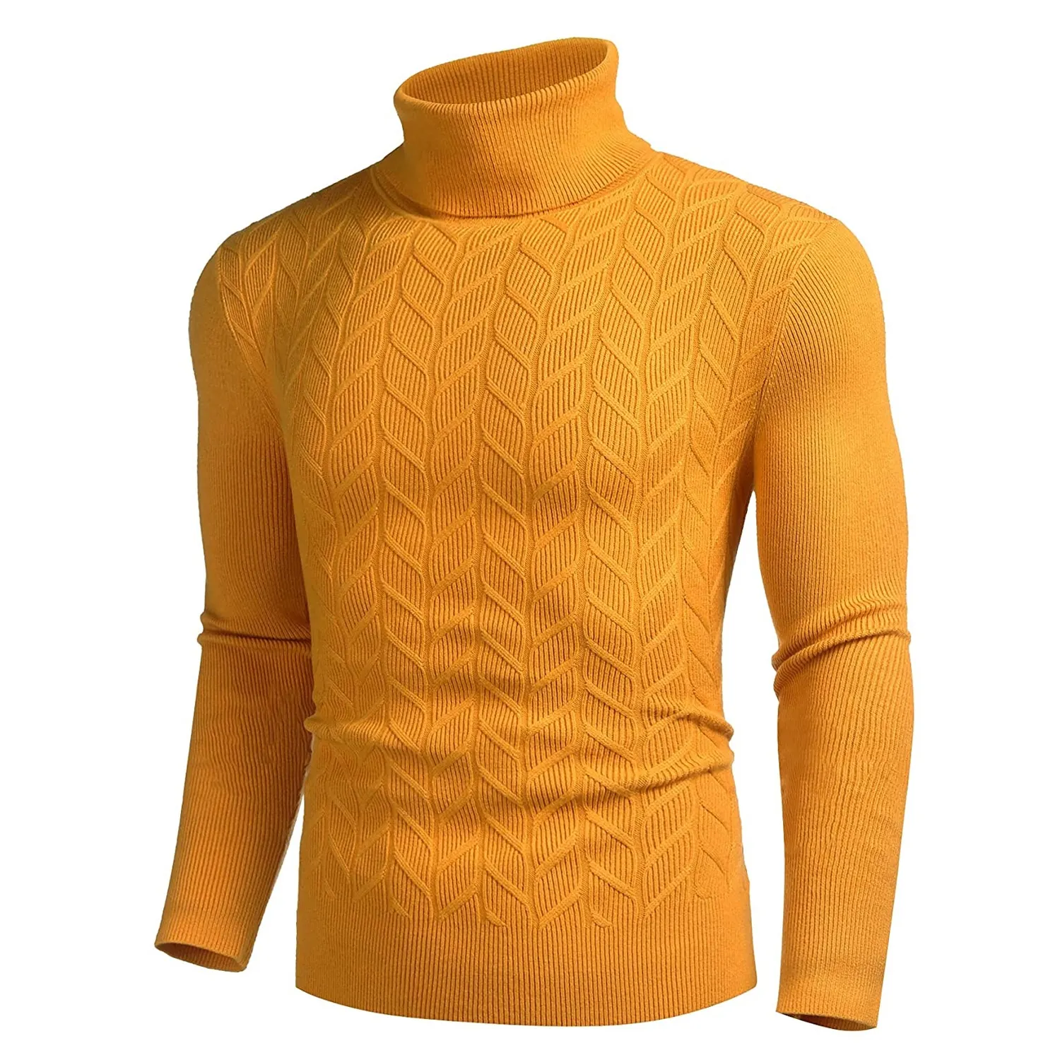 Men's Solid Pullover Turtleneck Twisted Knit Sweater Warm And Soft Fabric Wool And Nylon Long Sleeve Casual Sweater