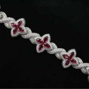 Pulsera de Lujo con Eslabones de Flores de Moissanita, Plata 925, Diseño Floral con Aspecto de Diamante, Pulsera Elegante para Mujer - Product Image 2