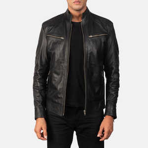 <b>Top</b> Design Men's Winter Jacket with Stand Collar Full Sleeve 100% <b>High</b> Quality <b>Leather</b> Customizable Reasonable Price - Product Image 1