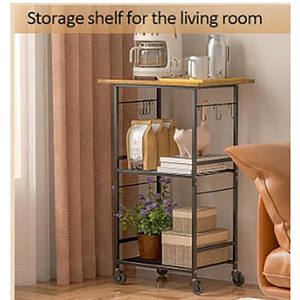 Chariot de rangement à trois niveaux en métal KITCEHN avec roulettes, étagère de cuisine moderne mobile - Product Image 4
