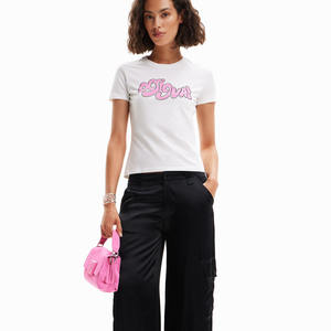 Camisetas ajustadas de cuello redondo con estampado personalizado OEM para mujer, camisetas transpirables de diamantes de imitación de alta calidad - Product Image 2