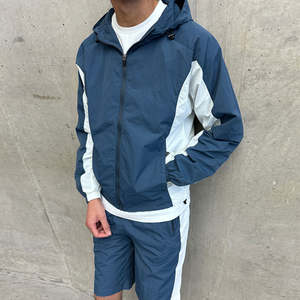 Ensemble coupe-vent court 2 pièces pour hommes, logo personnalisé, coupe-vent à blocs de couleurs, veste et short de sport en nylon pour hommes - Product Image 5