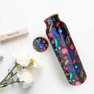 Standard Quality Floral Black Printed <b>Copper</b> <b>Water</b> <b>Bottle</b> 1000ML Handmade <b>Water</b> <b>Bottle</b> from Indian Supplier - Product Image 2