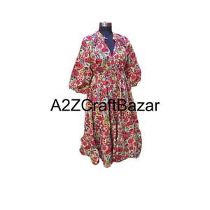 Robe midi en coton himanshi faite à la main en Inde, imprimé floral, tissu naturel confortable, tenue décontractée pour les fêtes, pour femmes - Product Image 5