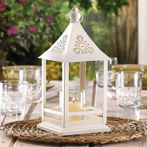Iron <b>Candle</b> Holder White Finished Lantern Clear Glass Attractive Design Best Export Quality for Home Decorate <b>Hanging</b> Garden - Product Image 6