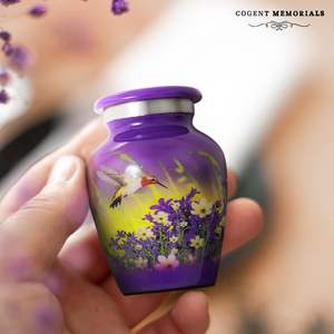 Urne souvenir colibri pour cendres Mini urne de crémation violette pour femme adulte petite capacité de 3lb - Product Image 6