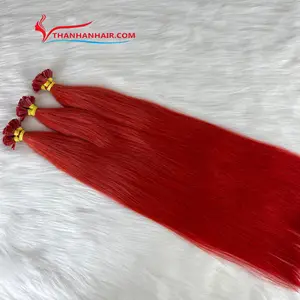 ¡Venta Flash! Extensiones de cabello de punta plana de queratina Color rojo Precio de fábrica 100% Queratina de cabello humano vietnamita Precio al por mayor