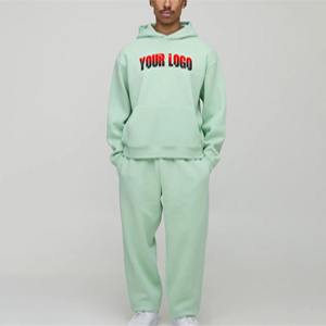 OEM เซ็ตผ้าฝ้าย100% 2ชิ้นของผู้ชายชุดแบบมีฮู้ดพิมพ์โลโก้แบบออกแบบได้ตามที่ต้องการลายไหล่โอเวอร์ไซส์ลายน้ำหนักสีพื้น - Product Image 4