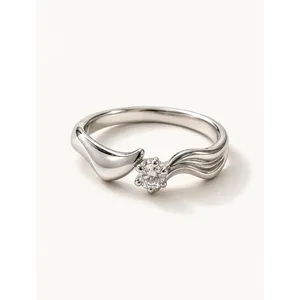 <b>Stainless</b> <b>Steel</b> Gold-Plated Vintage Eye Wave Solitaire <b>Ring</b> - Product Image 1