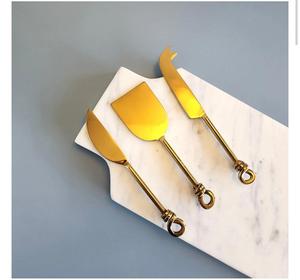 Ensemble de 3 pièces de fromage en acier inoxydable avec revêtement en PVD doré au prix d'usine en gros Ensemble de couteaux à beurre et à pizza - Product Image 1